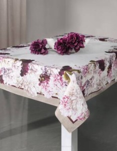 Obrus plamoodporny 140x220 Eurofirany Flower2 krem+róż