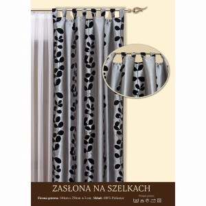 Zasłona 140x250 Eurofirany Flor szary+czarny przelotki