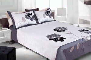Narzuta satynowa 220x240 Eurofirany Fiori krem+srebrny